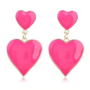 unique lightweight double heart dangle earrings simple personalized love hearts dangling earrings for women gifts valentine's day (pink heart dangle earrings)