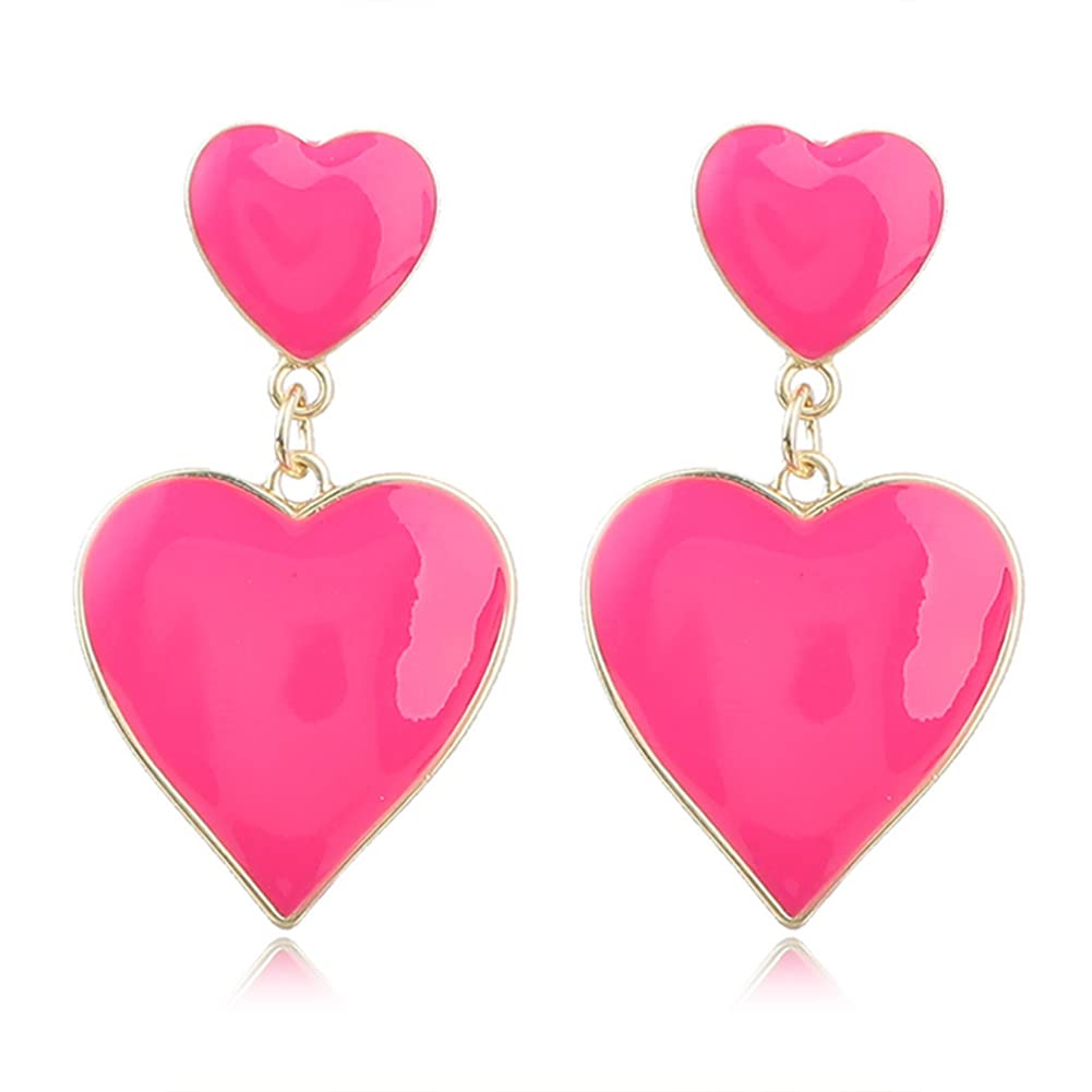 Unique Lightweight Double Heart Dangle Earrings Simple Personalized Love Hearts Dangling Earrings For Women Gifts Valentine's Day (Pink Heart Dangle Earrings)