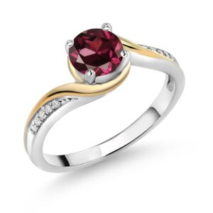 gem stone king 925 silver and 10k yellow gold round red rhodolite garnet and white moissanite women ring (1.05 cttw, gemstone birthstone, available in size 5, 6, 7, 8, 9)