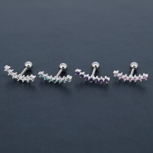 ZS Curve Seven Stud CZ Stud Earrings 316L Stainless Steel Ear Helix Conch Cartilage Piercing (5PCS Mix colors)