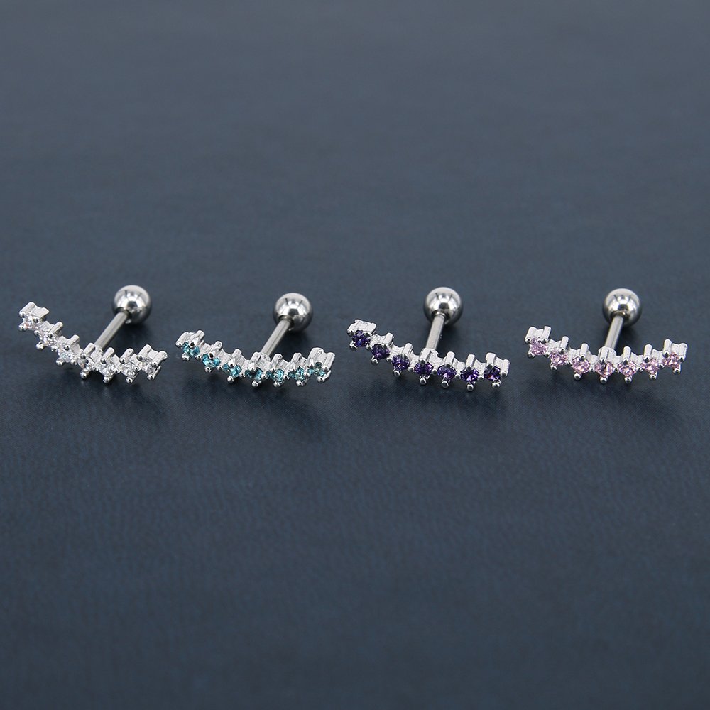 ZS Curve Seven Stud CZ Stud Earrings 316L Stainless Steel Ear Helix Conch Cartilage Piercing (5PCS Mix colors)