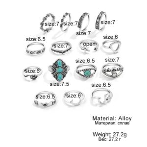 BVGA 40 Pcs Vintage Turquoise Rings for Women Bohemian Silver Oval Gemstone Rings Western Rings Boho Joint Knuckle Rings Midi Stacking Rings Set Gifts