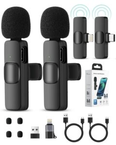 keyoxy wireless lavalier microphone, 2-in-1 wireless microphone for iphone/ipad/android/laptop (android+ iphone)