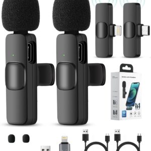 KEYOXY Wireless Lavalier Microphone, 2-in-1 Wireless Microphone for iPhone/iPad/Android/Laptop (Android+ iPhone)