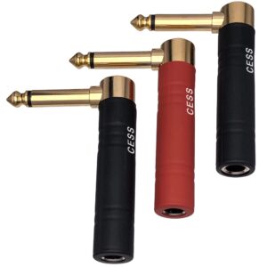 CNCESS CESS-244 Right Angle Guitar Adapter 1/4 Inch TS Female to Male, 6.35mm Adapter, Gold-Plated Connectors, Metal Housing with Heat Shrink Protection, 3-Pack