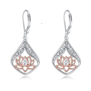 poplyke 925 sterling silver lotus flower earrings filigree teardrop dangle earrings for women lotus jewelry irish celtic earrings birthday