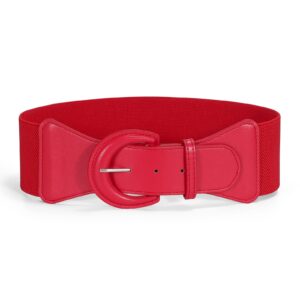 jasgood women retro wide stretchy waist belt, vintage chunky buckle red belts for dress