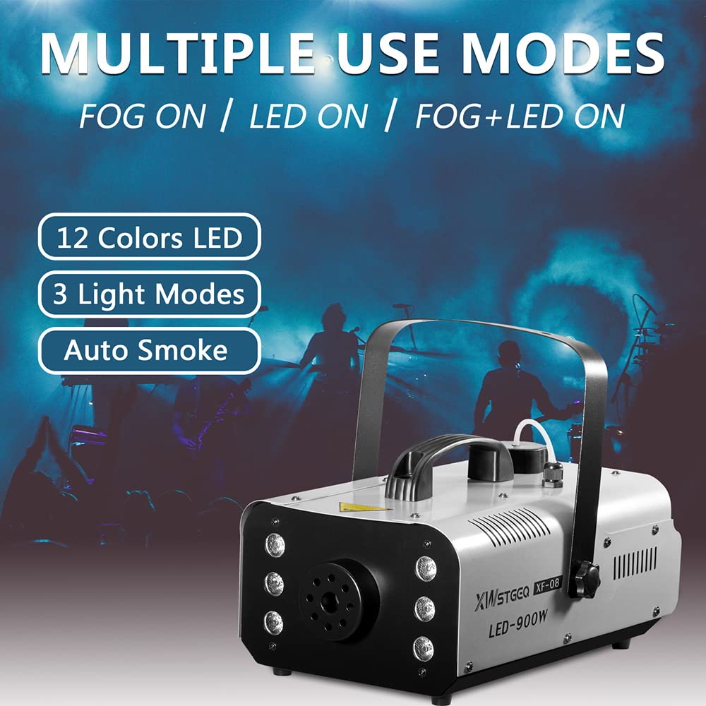 Fog Machine 900 Watt with 6 LED Lights and 2-In-1 Wireless Remote, Professional Stage Smoke Machine for DJ Halloween Parties Wedding