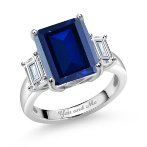 gem stone king 925 sterling silver customized and personalized gemstone birthstone 3-stone name engraved ring for women | 7.60 cttw | emerald cut 12x10mm and 6x4mm | available in size 5, 6, 7, 8, 9