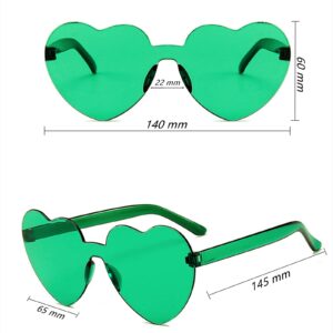 GCQJOQ 20 Pairs Heart Sunglasses St. Patrick's Day Green Glasses Trendy Frameless Transparent Heart Glasses for Irish Party Supplies