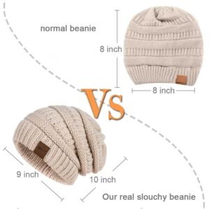 Womens Beanies 3 Pack - Slouchy, Oversized, Thick Knit Winter Hats for Cold Weather (Black, Oatmeal, Dark Gray)