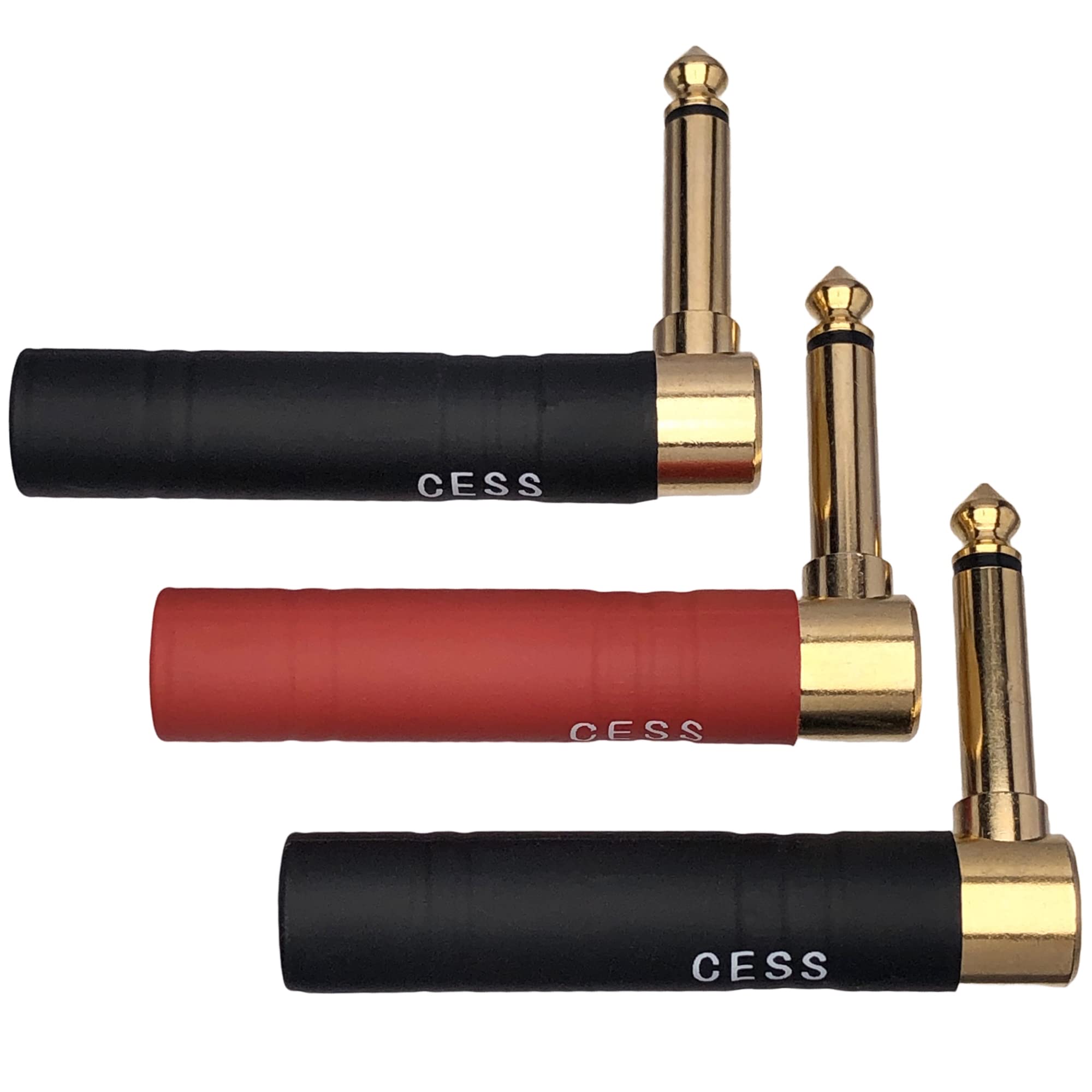 CNCESS CESS-244 Right Angle Guitar Adapter 1/4 Inch TS Female to Male, 6.35mm Adapter, Gold-Plated Connectors, Metal Housing with Heat Shrink Protection, 3-Pack