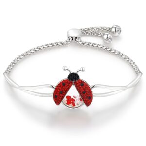 superchic Ladybug Locket Friendship Bracelet with Red & Jet Austrian Crystals and Cubic Zirconia in Rhodium Plating