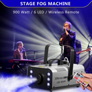 Fog Machine 900 Watt with 6 LED Lights and 2-In-1 Wireless Remote, Professional Stage Smoke Machine for DJ Halloween Parties Wedding