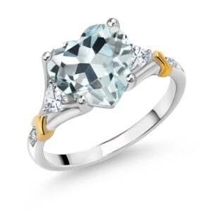 Gem Stone King 925 Silver and 10K Yellow Gold 10MM Heart Gemstone Birthstone White Moissanite and White Diamond Engagement Ring For Women | Available in Size 5,6,7,8,9