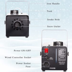 Snow Machine 600 Watt with Wireless Remote Control and Wired Control for Christmas Wedding Photography Parties Kids Stage Parades