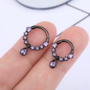 Melighting Black Septum Rings 16G Teardrop Septum Jewelry Clear CZ Surgical Steel 316L Dangle Daith Earrings Helix Earring Conch Tragus Piercing for Women Men