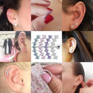 ZS Curve Seven Stud CZ Stud Earrings 316L Stainless Steel Ear Helix Conch Cartilage Piercing (5PCS Mix colors)