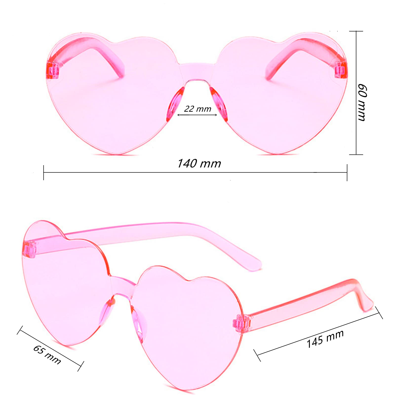 GCQJOQ 20 Pairs Heart Sunglasses Heart Shape Frameless Sunglasses Trendy Transparent Color Party Sunglasses