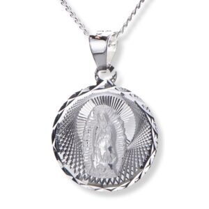 Guadalupe virgin silver necklace, Dainty medal charm with chain, Mexican Taxco sterling silver 925 pendant Virgen de Guadalupe, Virgin Mary silver medallion, Catholic Jewelry Our lady of Guadalupe gift for baptism or first communion goddaughter