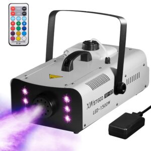 Fog Machine 1500 Watt with 6 LED Lights and Wireless Remote, Professional Stage Smoke Machine for DJ Halloween Parties Wedding Christmas