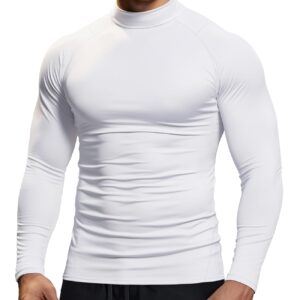 Mens Mock Turtleneck Thermal(White,XXL)