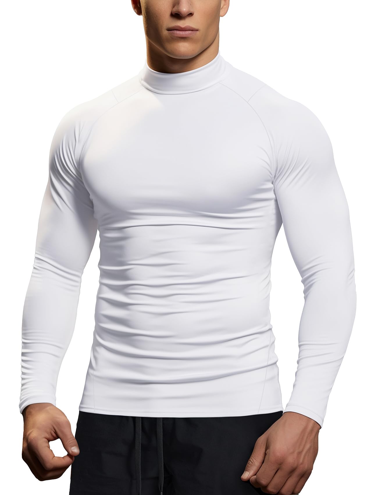 Mens Mock Turtleneck Thermal(White,XXL)