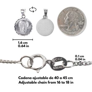 Guadalupe virgin silver necklace, Dainty medal charm with chain, Mexican Taxco sterling silver 925 pendant Virgen de Guadalupe, Virgin Mary silver medallion, Catholic Jewelry Our lady of Guadalupe gift for baptism or first communion goddaughter