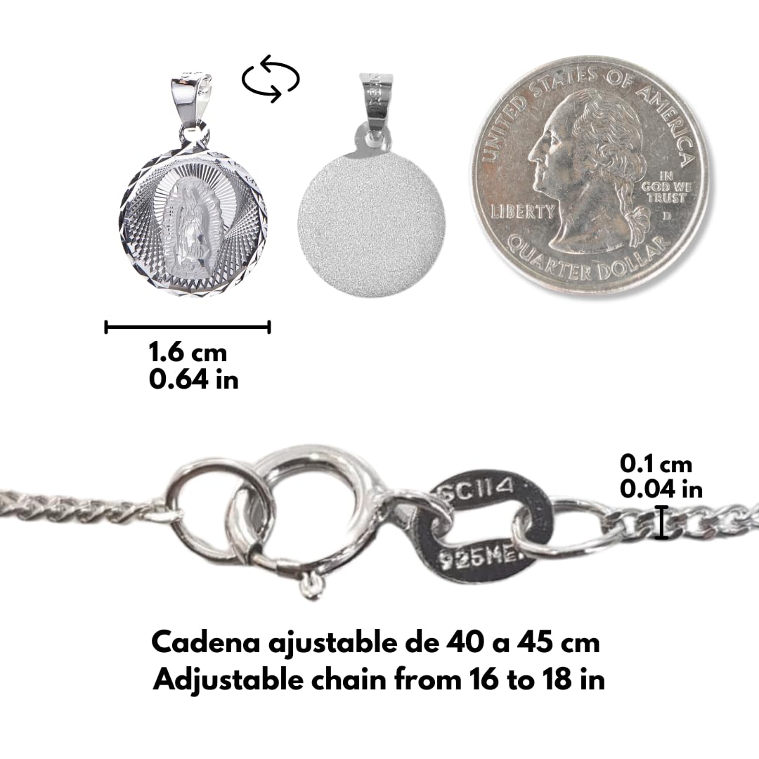 Guadalupe virgin silver necklace, Dainty medal charm with chain, Mexican Taxco sterling silver 925 pendant Virgen de Guadalupe, Virgin Mary silver medallion, Catholic Jewelry Our lady of Guadalupe gift for baptism or first communion goddaughter