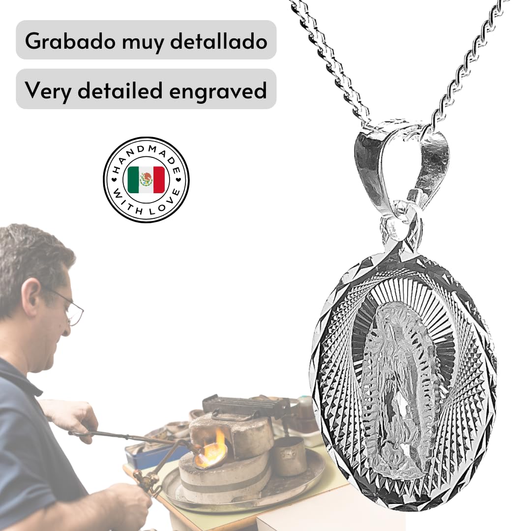 Guadalupe virgin silver necklace, Dainty medal charm with chain, Mexican Taxco sterling silver 925 pendant Virgen de Guadalupe, Virgin Mary silver medallion, Catholic Jewelry Our lady of Guadalupe gift for baptism or first communion goddaughter