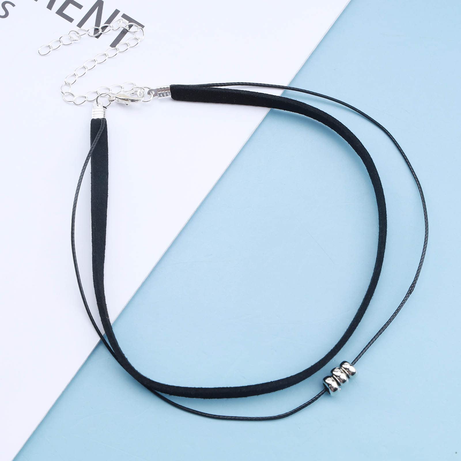 Yheakne Boho Layered Suede Choker Necklace Short Black Velvet Choker Necklace Vintage Leather Necklace Silver Bead Collar Necklace Chain Jewelry for Women and Girls