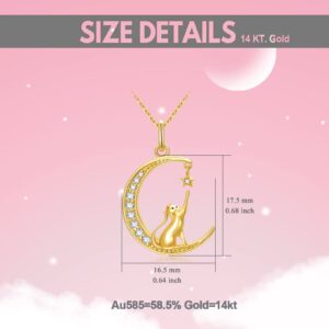 SISGEM 14K Real Gold Moon Cat Necklace for Women, Delicate Gold Cat Star Crescent Moon Pendant Anniversary Jewelry Gift for Her,Wife, Mom, Girl 18"