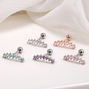 ZS Curve Seven Stud CZ Stud Earrings 316L Stainless Steel Ear Helix Conch Cartilage Piercing (5PCS Mix colors)