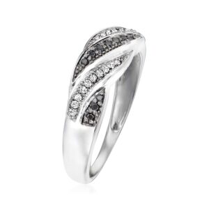 Ross-Simons 0.15 ct. t.w. Black and White Diamond Twisted Ring in Sterling Silver. Size 10