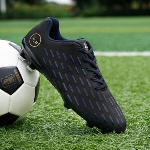 TOLLN Men Firm Ground Outdoor Soccer Cleats Youth Football Shoes SC22035-Black-43