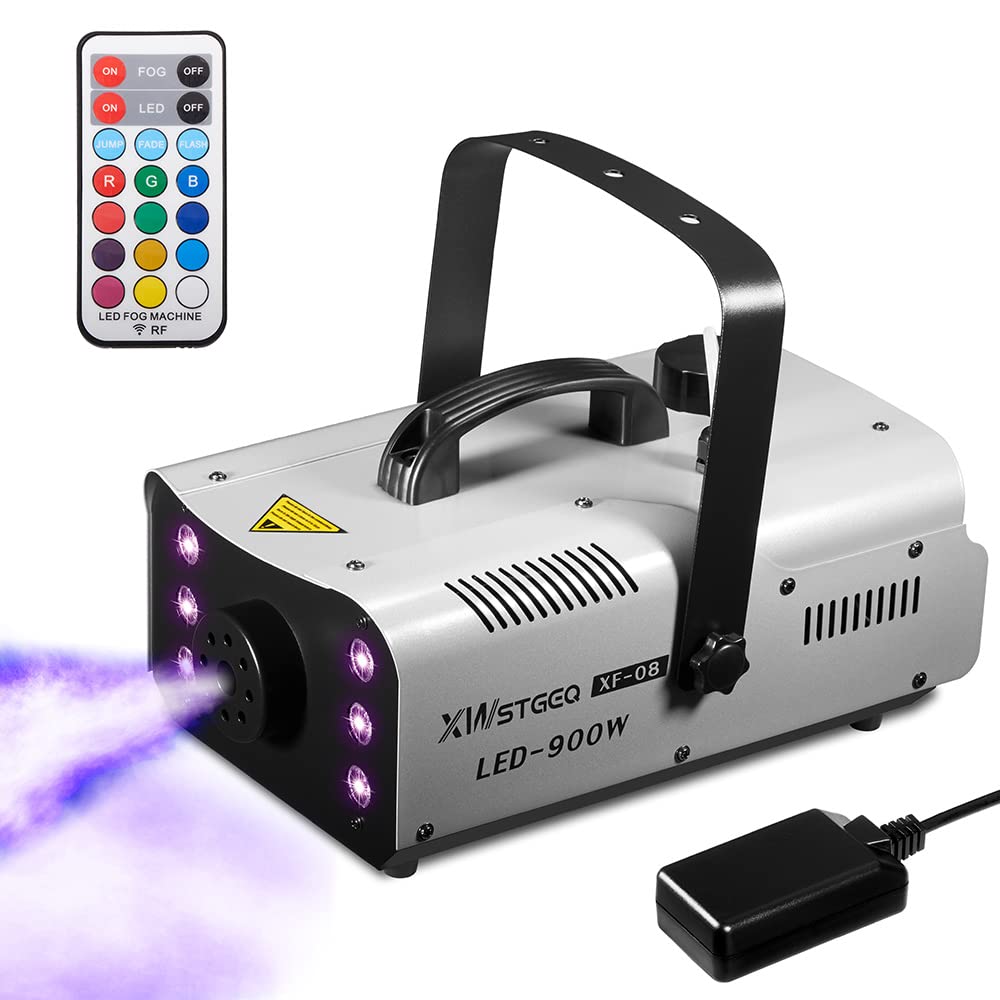 Fog Machine 900 Watt with 6 LED Lights and 2-In-1 Wireless Remote, Professional Stage Smoke Machine for DJ Halloween Parties Wedding