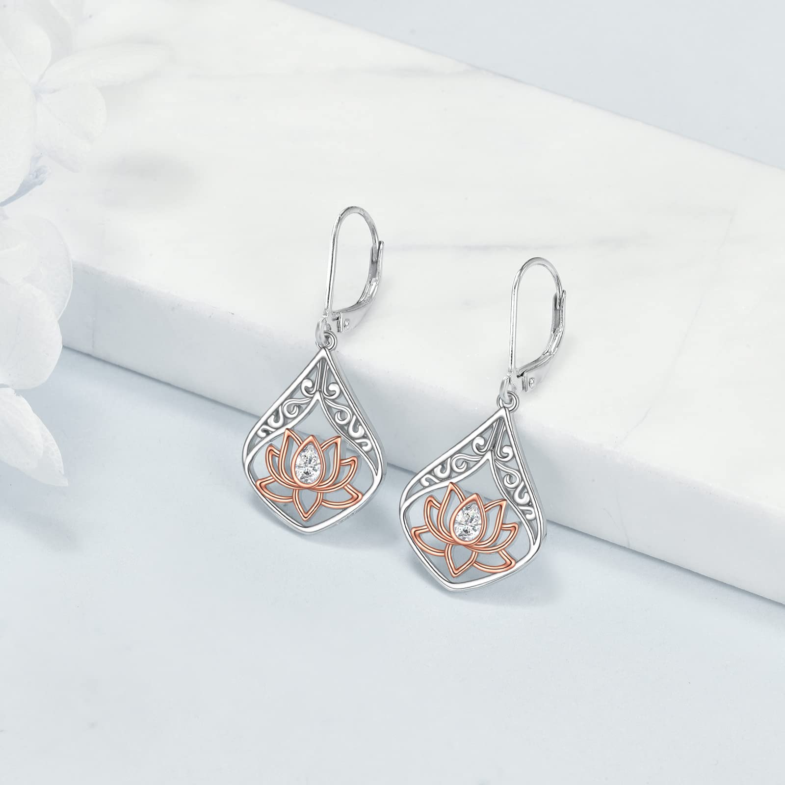 POPLYKE 925 Sterling Silver Lotus Flower Earrings Filigree Teardrop Dangle Earrings for Women Lotus Jewelry Irish Celtic Earrings Birthday