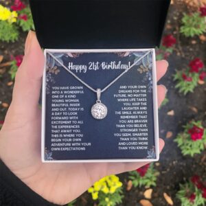 FG Family Gift Mall 21st Birthday Gifts For Her, 21 Year Old Female Birthday Card Necklace Gift Ideas, Happy Bday For Women Turning Finally 21, Stainless Steel, Cubic Zirconia