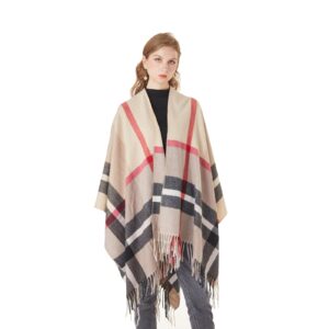 rofilan women's plaid shawl wrap warm cardigan open front poncho cape for central air conditioning or public chilly places