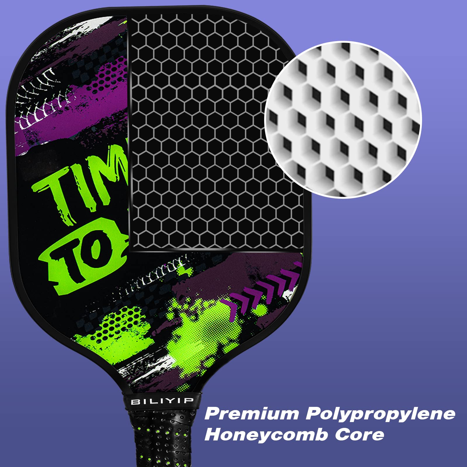 BILIYIP Pickleball Racket Set 2 Fiberglass Faced Ultra Lightweight Polypropylene Honeycomb Core Pickleball Racket, 4 Balls 2 Cushioned Grips Portable Racket Gift Kit Men Women Kids Indoor Outdoor