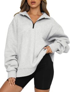 basqdov women's casual sweatshirts 1/4 zipper long sleeve fall top oversized pullover tunics teen girls fall y2k clothes(light grey,small)