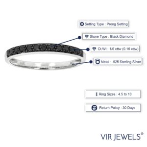 Vir Jewels 1/6 cttw Black Diamond Wedding Band in .925 Sterling Silver with Milgrain Size 8.5