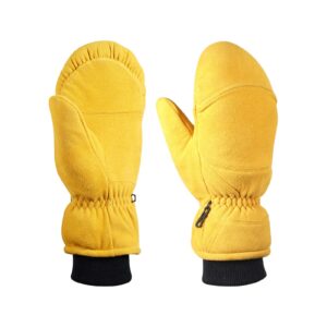 SKYDEER Full Genuine Deerskin Suede Leather Mittens with Pile Lining, Winter Gloves for Cold Weather Work and Ski (SD8677M/XL)