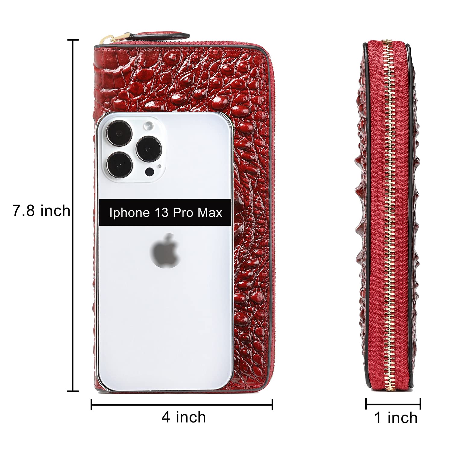 Women Leather Wallet RFID Designer crocodile Large Capacity Credit Cards Holder Organizer Phone Clutch (Wine)