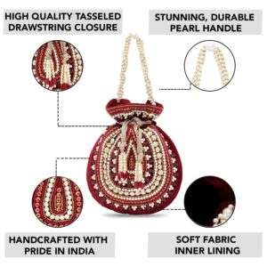 Aheli Gold Potli Bags Gift for Women Evening Bag Clutch Ethnic Bride Purse with Drawstring