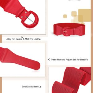 JASGOOD Women Retro Wide Stretchy Waist Belt, Vintage Chunky Buckle Red Belts for Dress