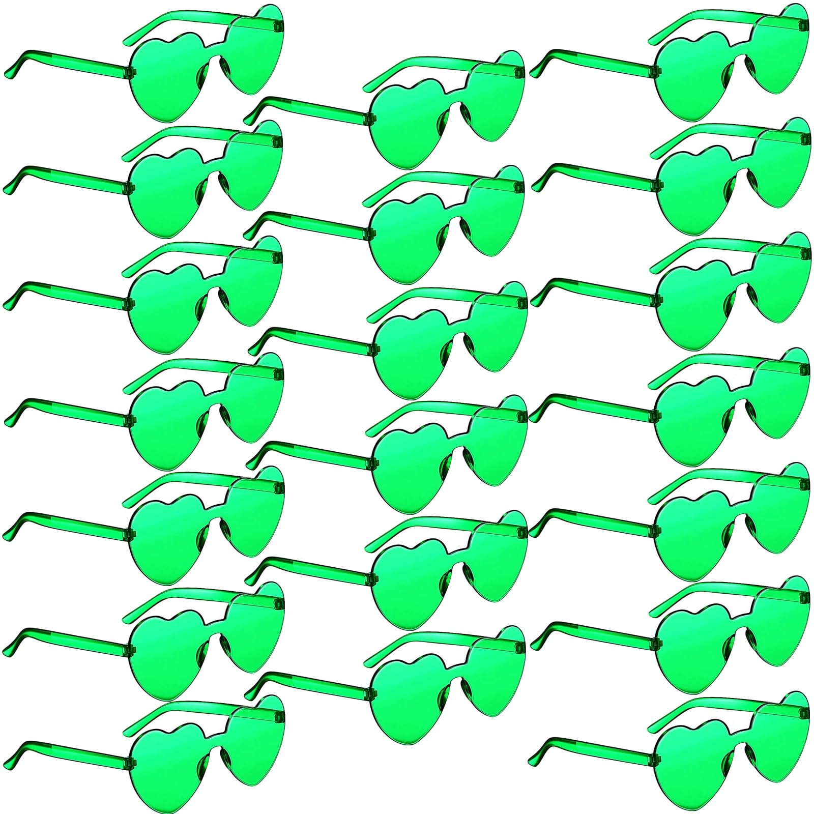 GCQJOQ 20 Pairs Heart Sunglasses St. Patrick's Day Green Glasses Trendy Frameless Transparent Heart Glasses for Irish Party Supplies