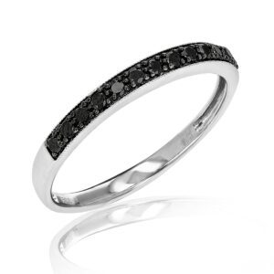 Vir Jewels 1/6 cttw Black Diamond Wedding Band in .925 Sterling Silver with Milgrain Size 8.5