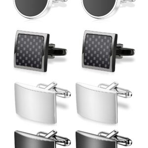 Tomovely 4 Pairs Cufflinks for Men Set Unique Cuff Links Mens Business Groom Gifts A