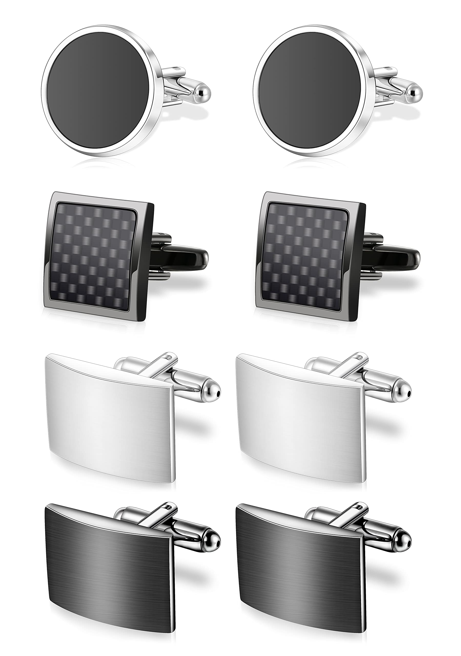 Tomovely 4 Pairs Cufflinks for Men Set Unique Cuff Links Mens Business Groom Gifts A